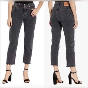 NWT Levi’s 501 High Rise Straight Leg Cropped Scalloped Hem Black Jeans